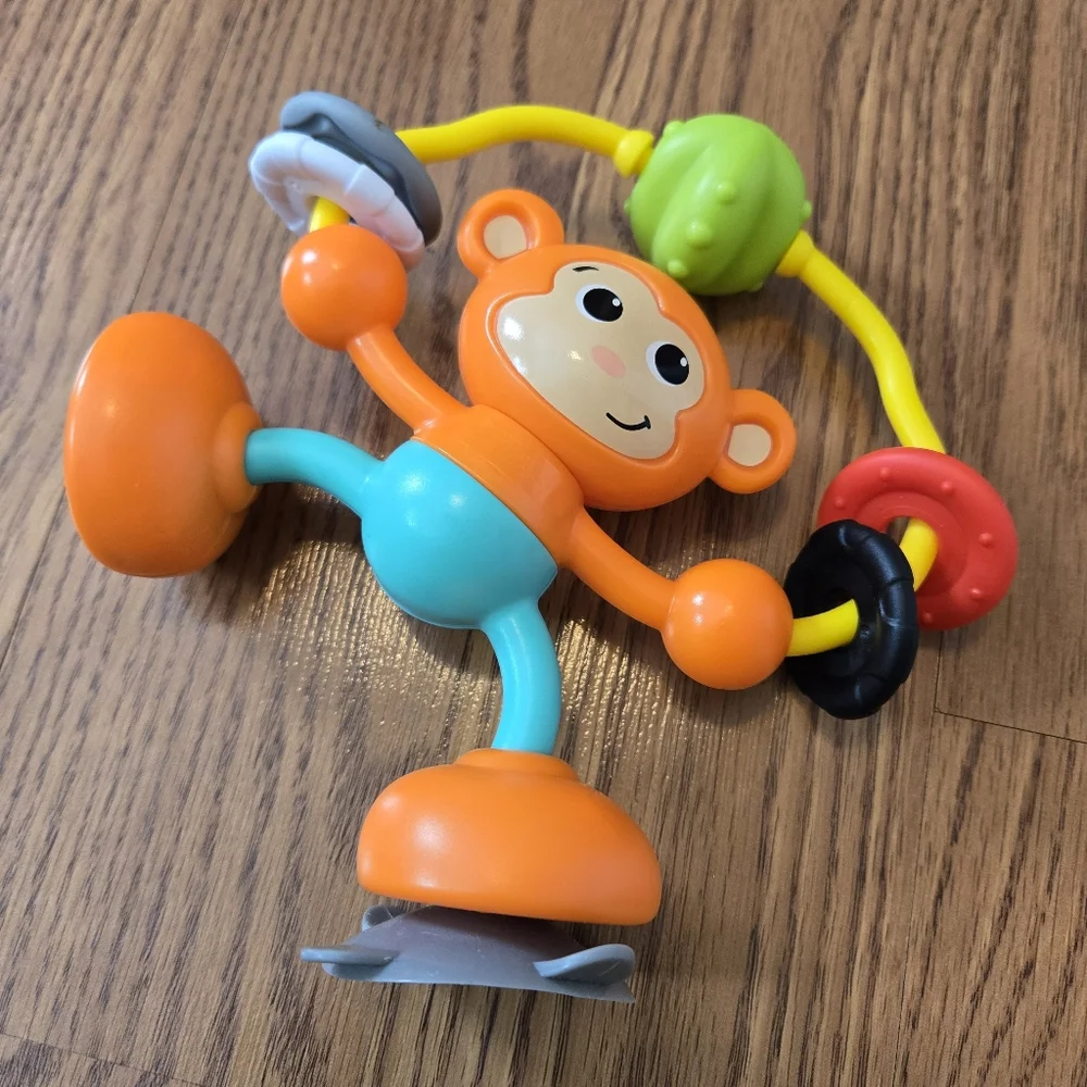 Infantino Stick & Spin High Chair Pal Colorful Monkey Baby Toy Mirror Suction 6m
